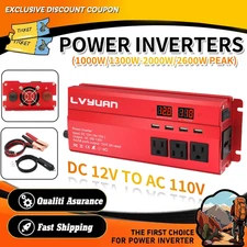 Power Inverter 12V to 110V, 1000W/1300W(2000W/2600WPeak)with USB Ports & Stocket