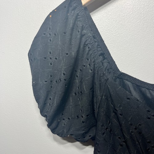 Ambience Y2K Dress Black Eyelet BabyDoll Puff Cap Sleeves Coquette Summer L - Picture 3 of 8