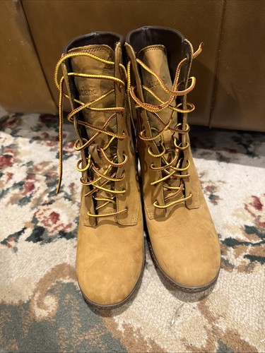 Timberland Women's Size 8.5 Tan 3” High Heel Wheat Leather Boots Ortholite8715a - Picture 10 of 13