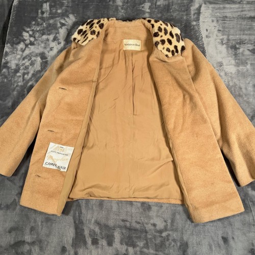 Vintage Nordstrom Best Coat Womens Medium Camel Hair Leopard Collar Peacoat 60s - Picture 6 of 17