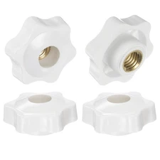 4pcs Star Knobs M10 Thread 38mm Head Through Hole Clamping Handles White