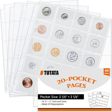 Tutata 20-Pocket Coin Sleeves, Pages for 2 X 2 Inch Cardboard Coin Holders