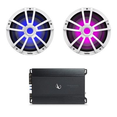 Infinity 10'' 750W Marine LED Subwoofer (White, Pair), 300W Mono Amplifier