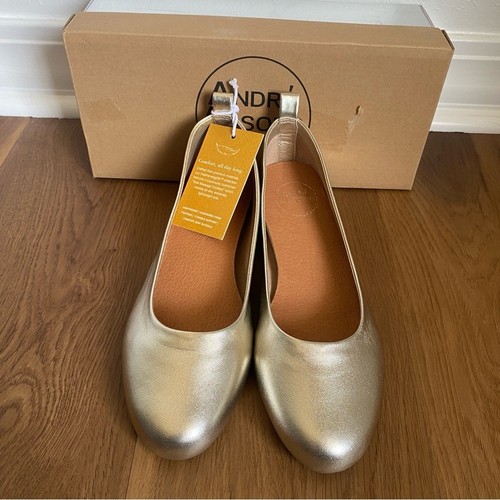Andre Assous Nalah Silver Platino Leather Ballet Flats 8 - Picture 3 of 9