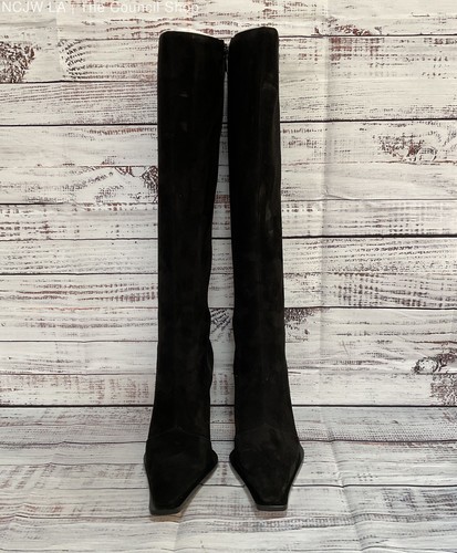 Guizio Suede Leather The Darling Boots Black 6.5