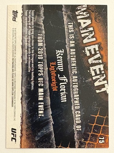 2010 Topps UFC Main Event Kenny Florian Auto Gold SSP /50 - Picture 2 of 2