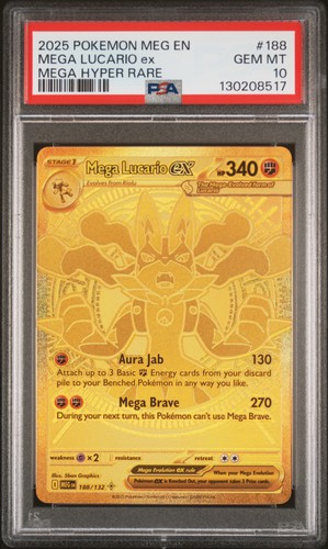 2025 Pokemon Meg En-Mega Evolution Mega Hyper Rare #188 Mega Lucario EX PSA 10 - Bild 1 von 2