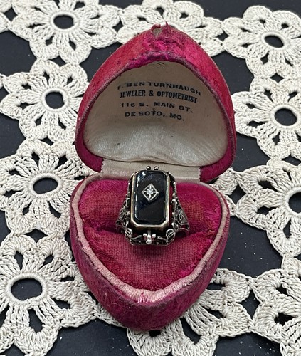 Antique Sterling Genuine Cameo / Onyx Diamond FLIP Ring Filigree - Picture 3 of 9