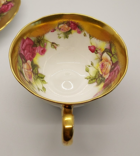 3 English Royal Chelsea Bone China Teacup Saucer & Plate Golden Rose Heavy Gold - Picture 7 of 12