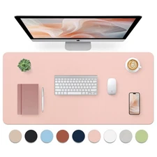Pink Leather Desk Mat, 35.4x15.7 Inch Waterproof Large Non-Slip Mouse Pad