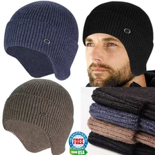 Men Women Knit Hat Winter Warm Stretch Beanie Ear Flaps Cap Outdoor Work Ski USA