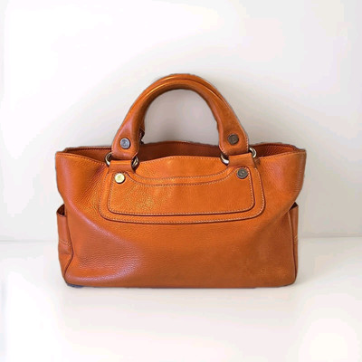 バッグ CELINE TRIOMPHE LEATHER BOOGIE HAND BAG CELINE Boogie Clasp Leather Totebag Handbag Black Silver