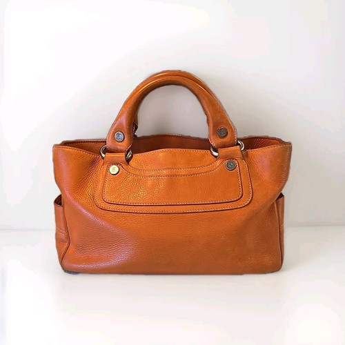 CELINE's Boogie Bag Handbag Triomphe Leather orange Two-layer Mini Tote Vintage - Picture 1 of 24