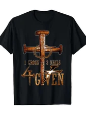 180G Men'S Christian "1 Cross 3 Nails 4 Giving" Pattern T-Shirt - 100% Pure