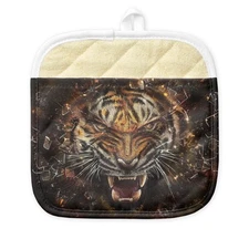 CafePress Angry Tiger Breaking Through Glass Pot Holder (1121884525)