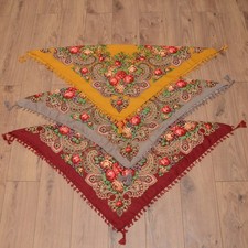 Vintage Ukrainian Floral Scarf Shawl Traditional Folk Square Headscarf Wrap