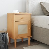 Nachttisch Senja Rattan-Look Massivholz Kiefer Braun 40X35X65 Cm
