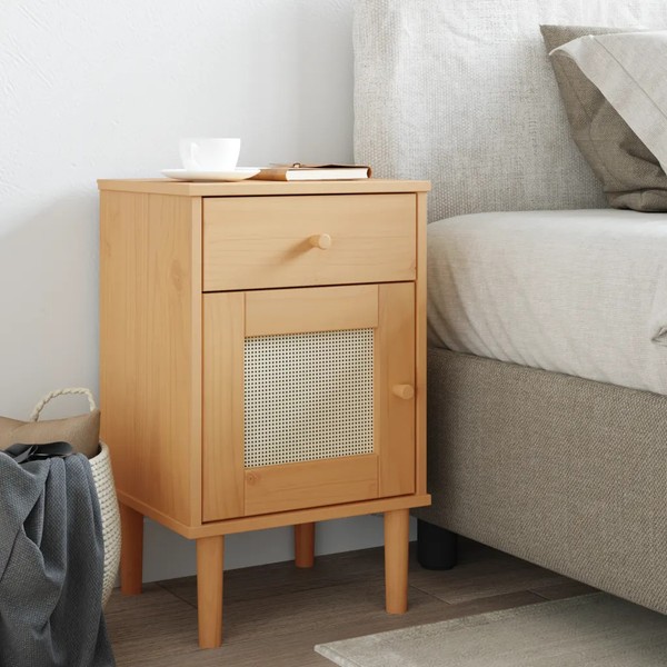 Nachttisch Senja Rattan-Look Massivholz Kiefer Braun 40X35X65 Cm-image
