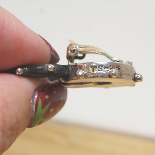 Vintage Sterling Silver & Wood earrings TSM The Silver Mesa Clip-on Boho - Picture 8 of 10