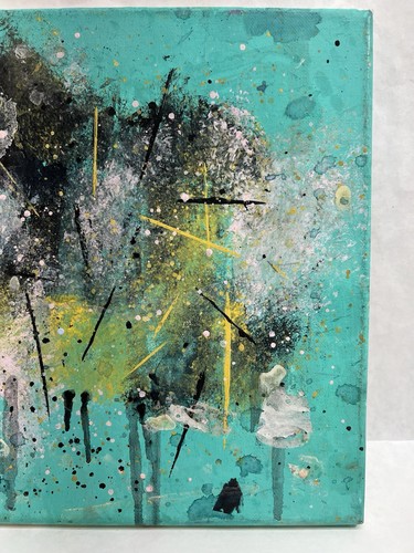 Tableau abstrait original huile/acrylique sur toile/étireur, 11"x14." Turquoise - Photo 4/5