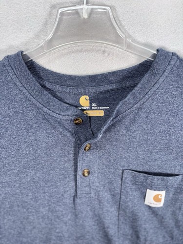 Carhartt Shirt Men XL Henley Blue Crew Pocket Logo Short Sleeve Tee Original - Picture 3 of 7