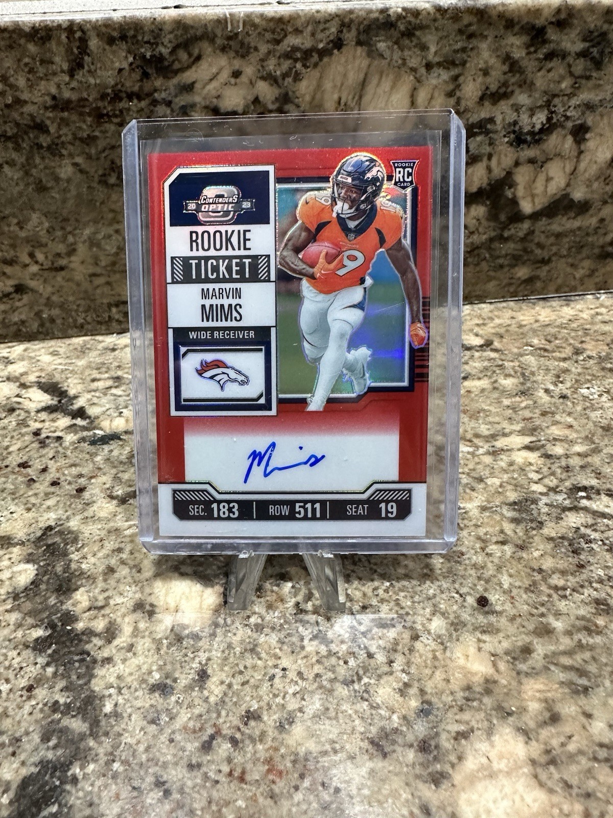 Marvin Mims 2023 Contenders Optic Rookie Ticket Auto Red /125 Prizm RC Autograph