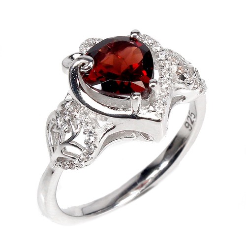 925 Sterling Silver Ring Heart Mozambique 8mm Gemstone Jewelry Size 9 - Picture 3 of 10