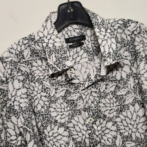 Bugatchi Classic Fit Chalk Black White Floral Flip Cuff Shirt Mens L Button Up - Picture 3 of 12