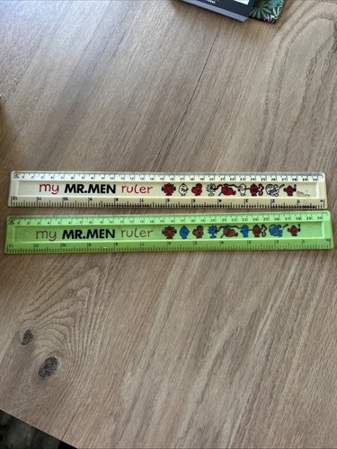 Vintage Roger Hargreaves Mr Men Lineale 30 cm x 2. Hestair Schreibwaren