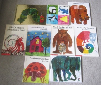 ERIC CARLE LOT OF 10 BOOKS: LADYBUG, CATERPILLAR, CHAMELEON, HERMIT CRAB HC / SC