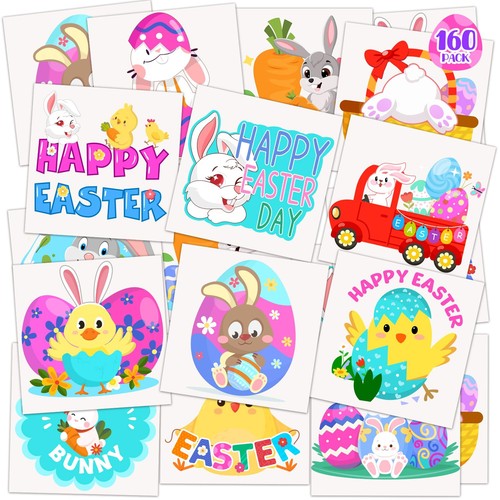 160PCS Temporary Easter Tattoos for kids 2 Inch Fake Tattoo Stickers with...