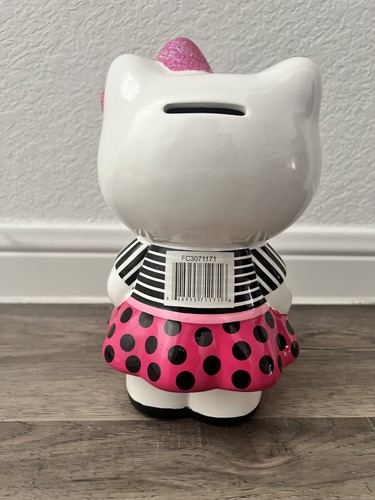 Hello Kitty Sanrio 9" Keramik Sparschwein rosa schwarz weiß gestreift gepunktet - Bild 3 von 6