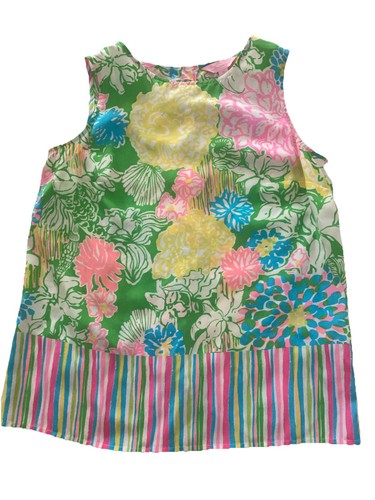 Lilly Pulitzer XS Iona Shell ärmelloses Tanktop 100% Seide gold Knopfleiste hinten - Bild 2 von 17