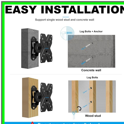 Soporte de pared compacto delgado para televisores y monitores de 10-26 pulgadas, compatible con VESA - Imagen 5 de 5