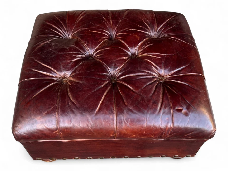 Restoration Hardware Tufted leather ottoman - Image 2 of 4