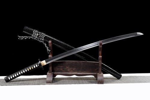 Handgefertigtes Japanisches Katana aus T10-Stahl, tonvergütet, mit schwarzlackie - Picture 9 of 13