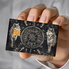 One Debit Credit Card Skin Sticker Decal with Chip Viking Compass & Wolves