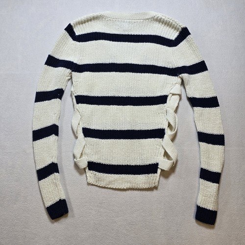DEREK LAM 10 CROSBY Sz Small blue striped Knit Sweater Criss Cross Sides - Picture 9 of 9