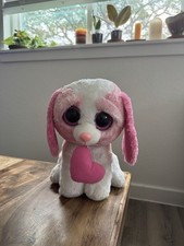 Ty Beanie Boo Cookie the Dog Plush White Pink 9” Retired 2011 with Heart