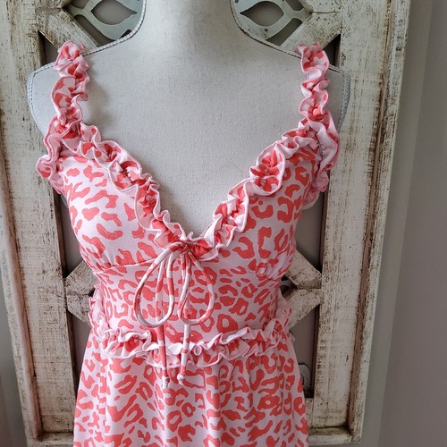 Peach Love California Women's A-Line Ruffle Mini Dress in Coral Leopard Print - Picture 3 of 12