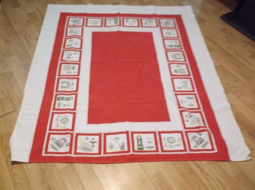 Vintage Tablecloth with Fireplace, Spinning Wheel, Hutch 45 x 54 - Picture 7 of 10