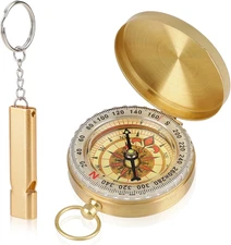 Camping Survival Compass with Whistle Metal Portable Hiking Hunting Navigation