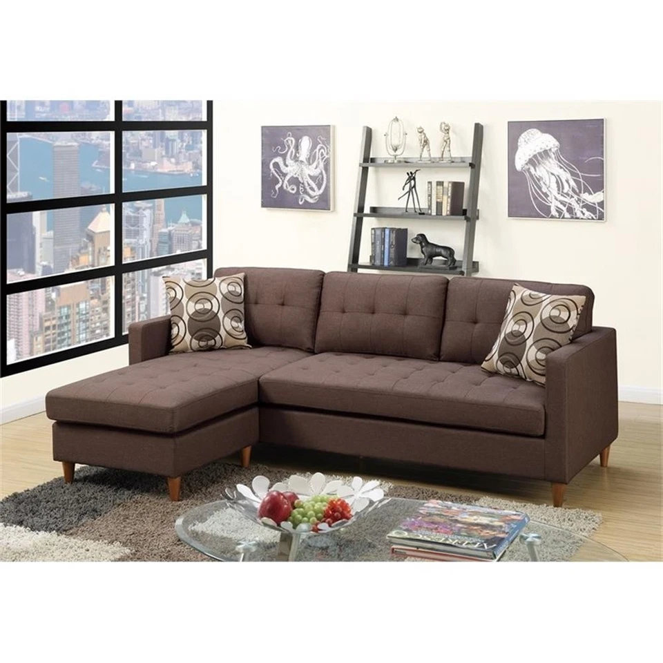 Poundex Furniture 2 Piece Fabric Sectional Sofa Set in Chocolate Finish - Image 2 of 4