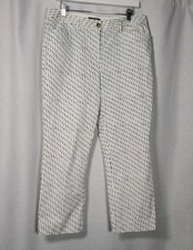 Lands End Mid Rise Straight Leg White  Blue Flat Front Pants Women's Size 12