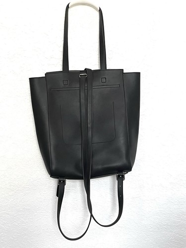 STREET LEVEL Black Backpack Convertible Tote Carryall PU Leather Purse - Picture 2 of 12