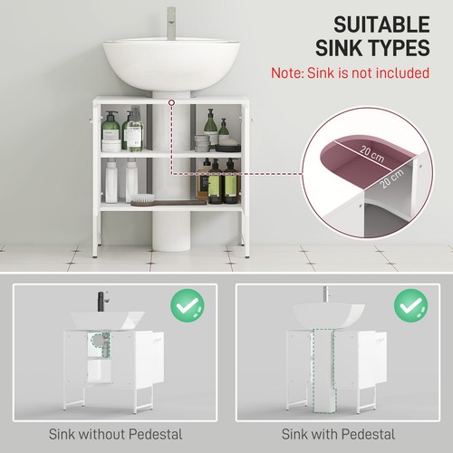 HOMCOM Bathroom Under Sink Cabinet for Basin without or with Pedestal White - Picture 6 of 11
