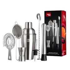Vacu Vin 7-Piece Cocktail Bartender Set Shaker Jigger Muddler Strainer Bar Sp...