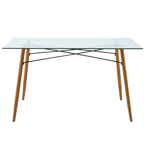 Teamson Home Minimalist Glass Top Wood Grain Legs Dining Table For Kitchen - Picture 7 of 9