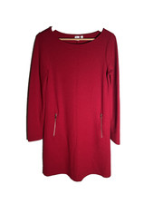 Ladies Gap A Line Long Sleeve Zip Pocket Red Rayon Midi Dress Small