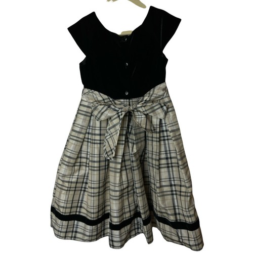 Sweet Heart Rose Black Velvet Top Plaid Skirt Cap Sleeve Holiday Party Dress 6X - Picture 3 of 9